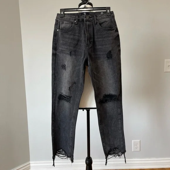 Insane Gene new with tags high waist girlfriend jeans size 24 fray black denim - Picture 1 of 13